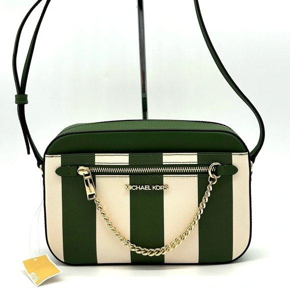 Michael Kors Large EW Zip Chain Xbody Crossbody Bag Fern Green Multi - Picture 2 of 11